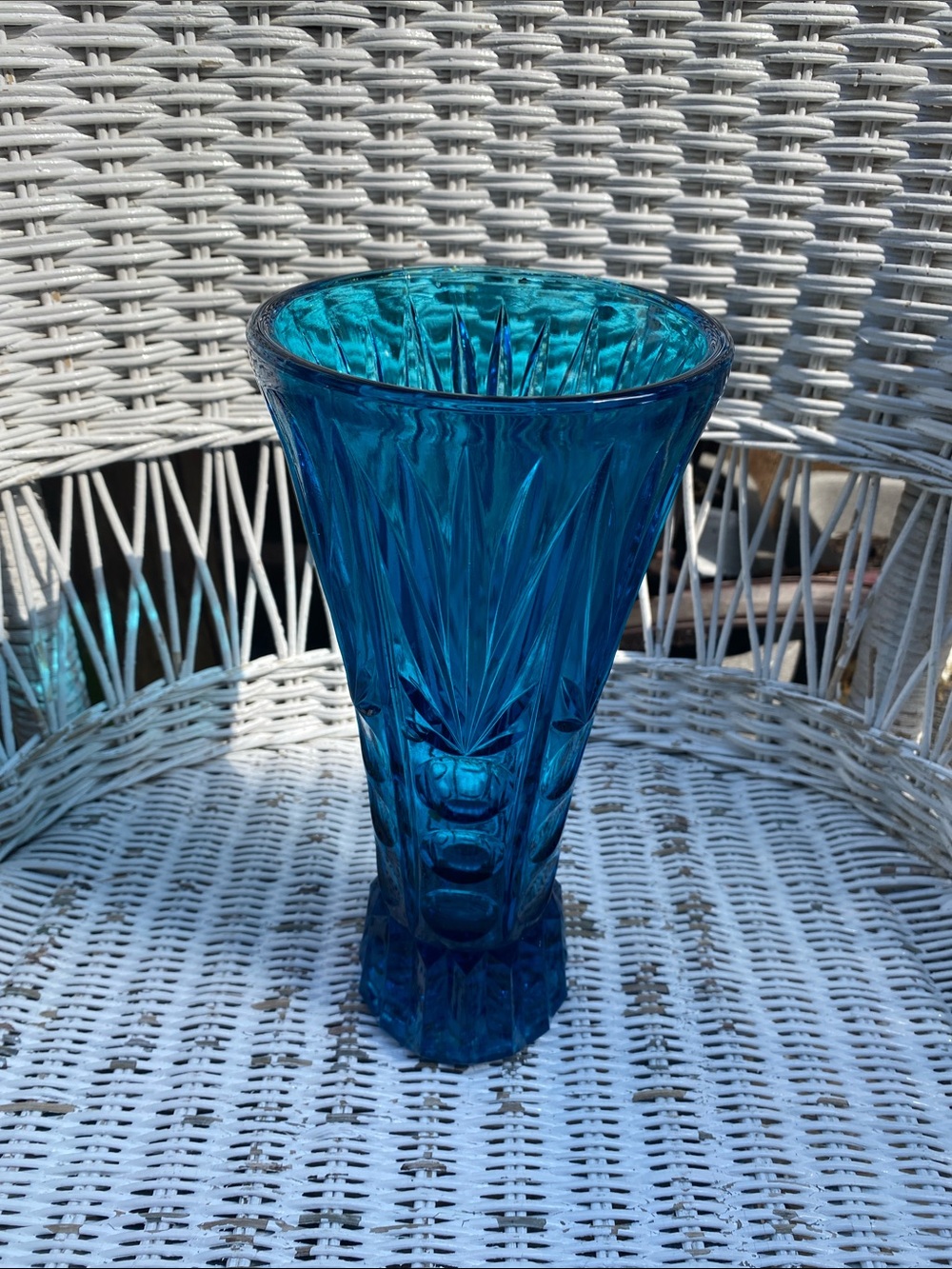 MCM deep Blue pressed glass Flower Vase “Olympia”